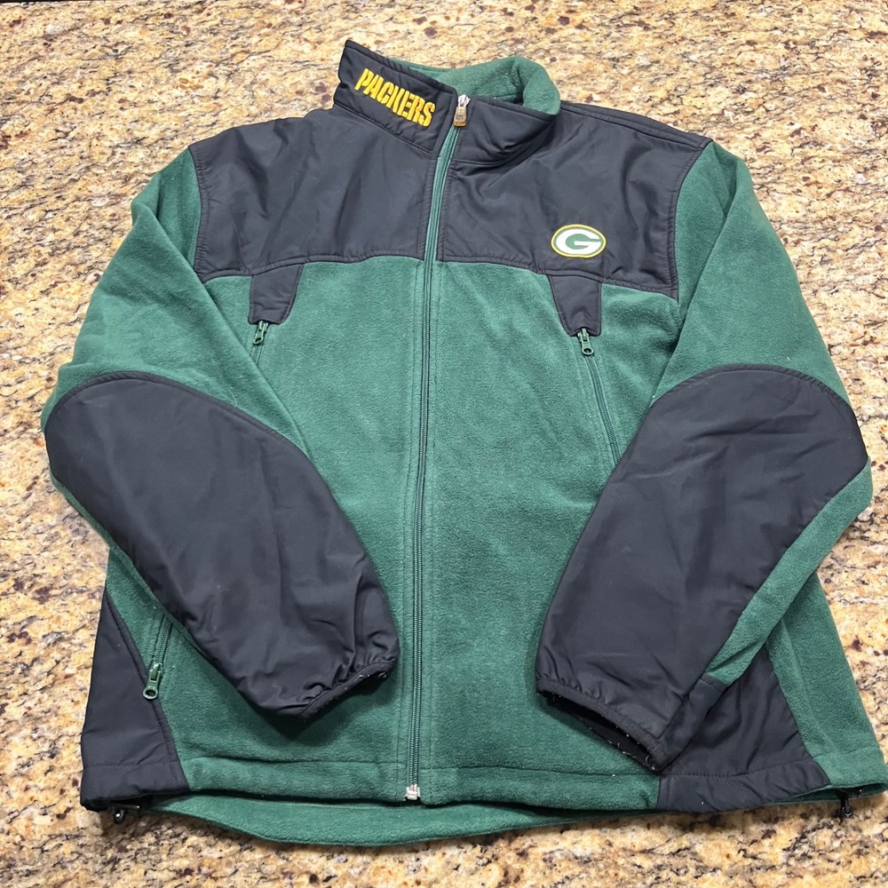 NFL Team Apparel Green Bay Packers Fleece Jacket Mens Large Green Black Full Zip